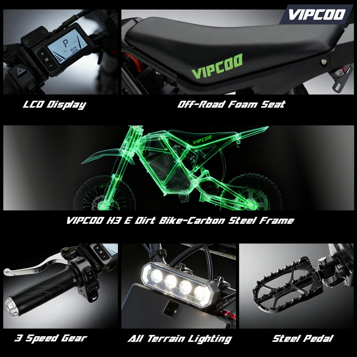 VIPCOO H3 Electric Dirt Bike With Fat Tires And Suspension