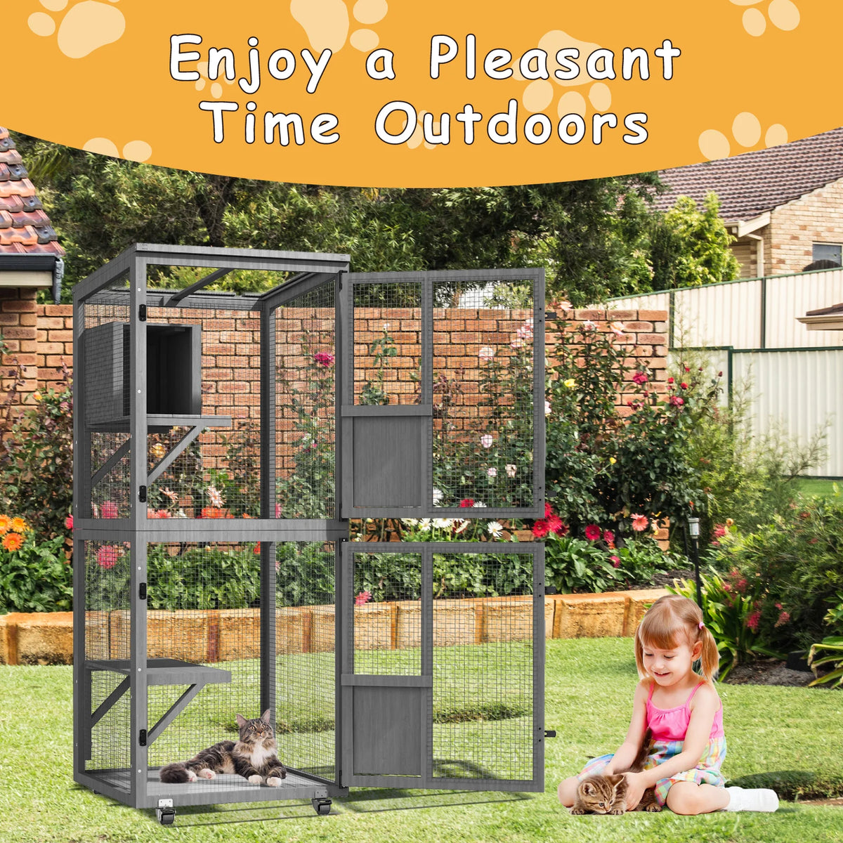 Four Tier Outdoor Cat Catio Enclosure with Waterproof Roof and Resting Box