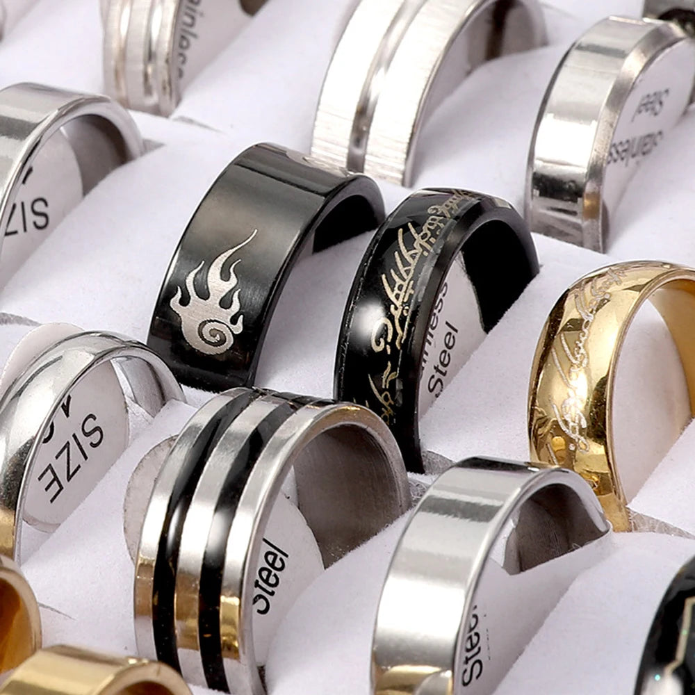 Stainless Steel Rhinestone Wedding Rings Mixed Style Fashion Jewelry Set