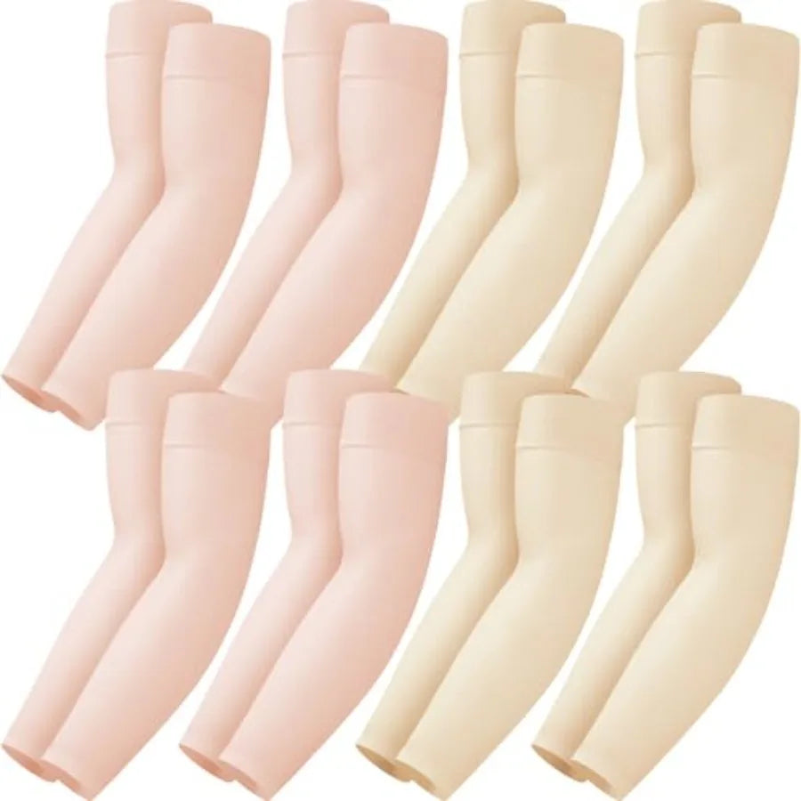 8 Pairs Soft Arm Sleeves, UV Sun Protection Cooling Compression Arm Covers for Outdoor Work, Sports, Men and Women