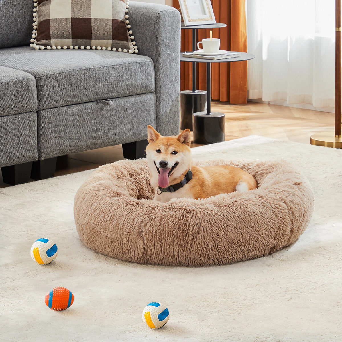 JHK Plush Round Calming Dog Bed With Anti Slip Surface