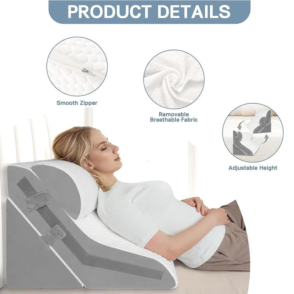 Adjustable Memory Foam Wedge Pillow With Neck Bolster Support