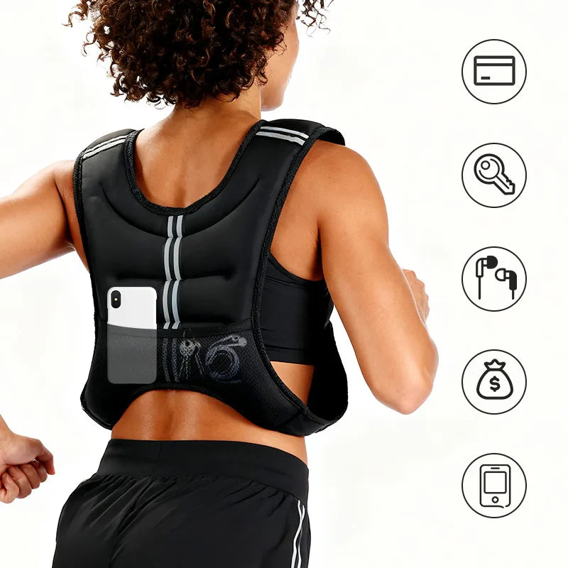 Weight Vest With Reflective Stripes And Storage Pockets For Fitness