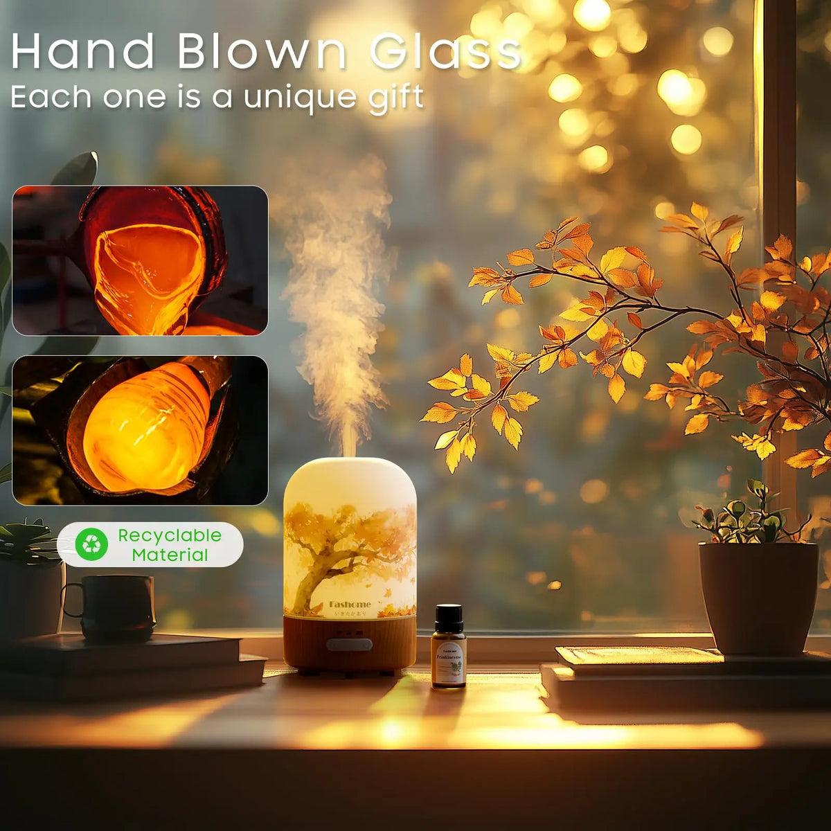 Fashome Hand Blown Glass Essential Oil Aromatherapy Diffuser