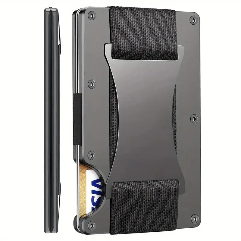 Slim Pop-Up RFID Card Holder - Aluminum Wallet for Men, Elastic Back Pouch ID/Credit Case, Unisex Travel Purse with Protection
