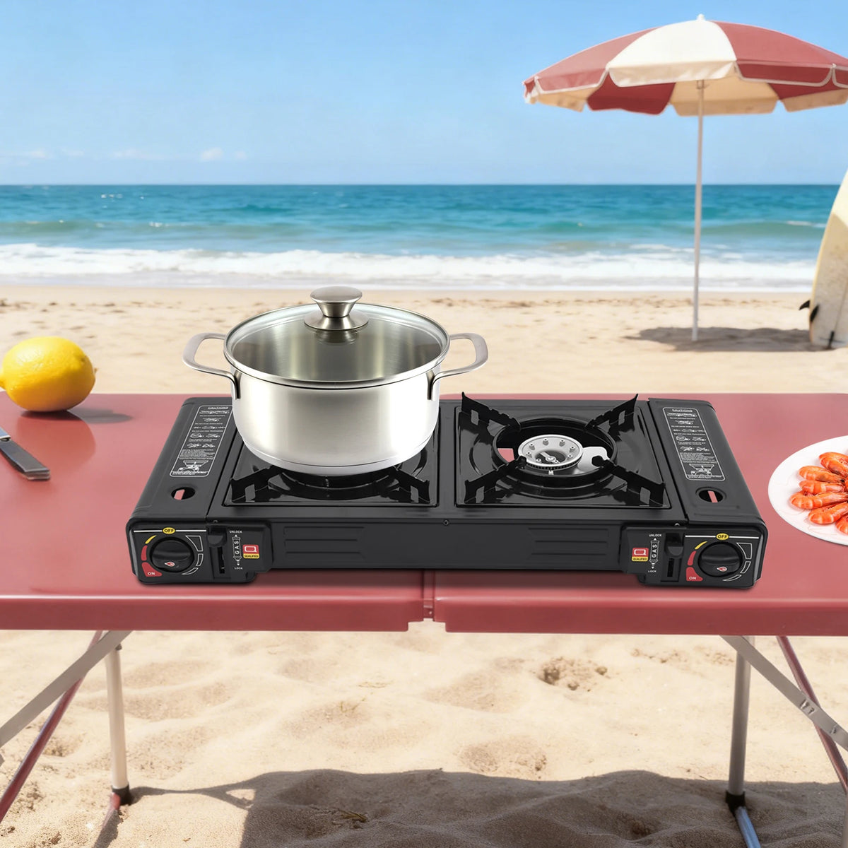 Portable Double Burner Gas Camping Stove With Piezo Ignition