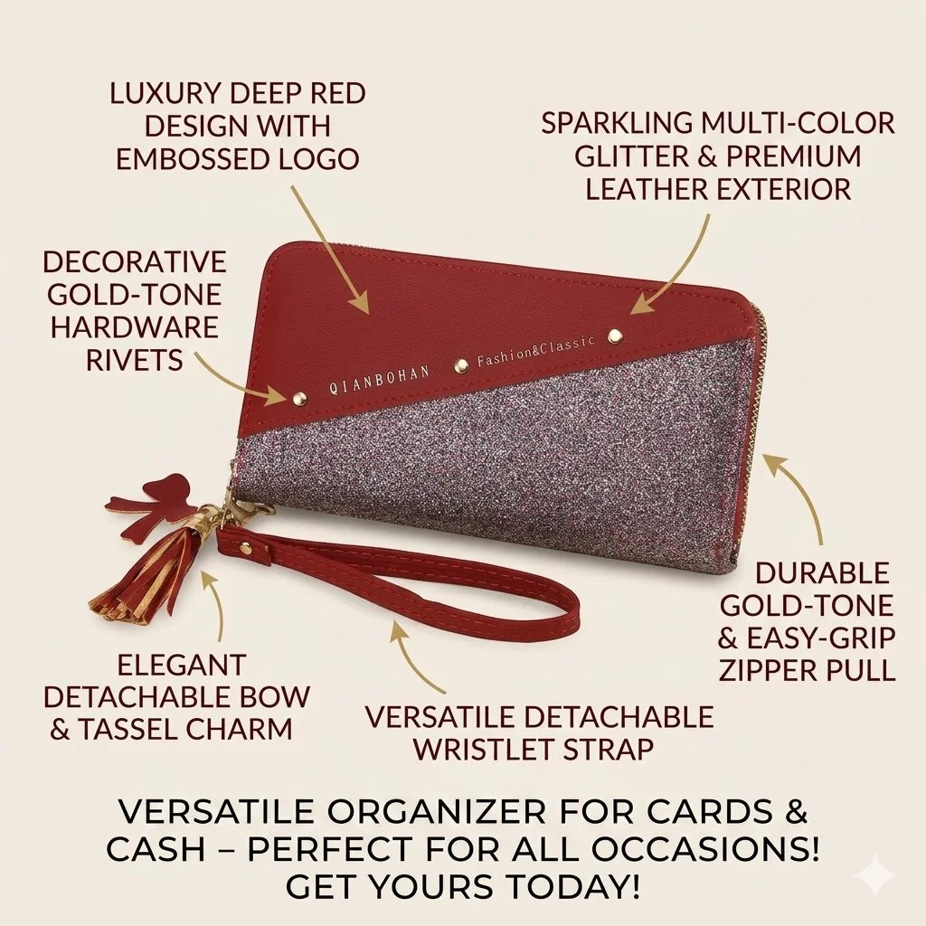 Women Patchwork Leather Wallet With Tassel And Multiple Pockets