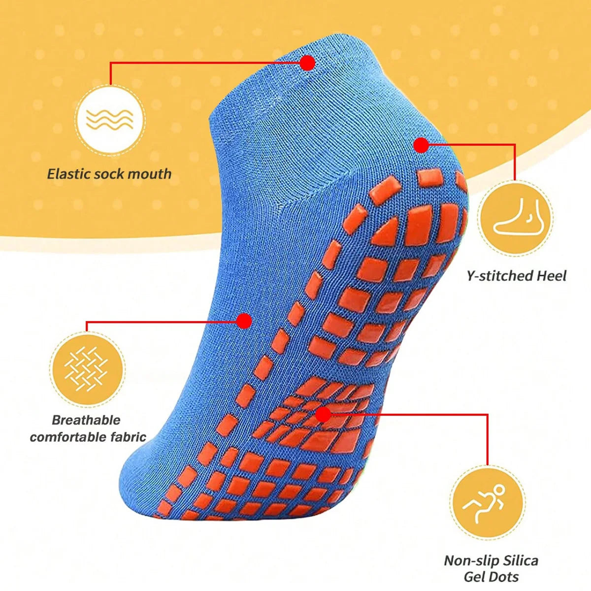 Unisex Silicone Non Slip Grip Trampoline Socks For Yoga Sports