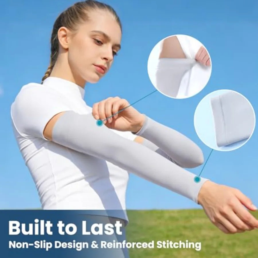 8 Pairs Soft Arm Sleeves, UV Sun Protection Cooling Compression Arm Covers for Outdoor Work, Sports, Men and Women