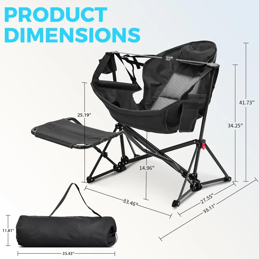 Hammock Camping Chair with ootrest, Oversized olding Swinging Chair or Adults, Rocking Portable Camp with Cup Holder Pillow or O