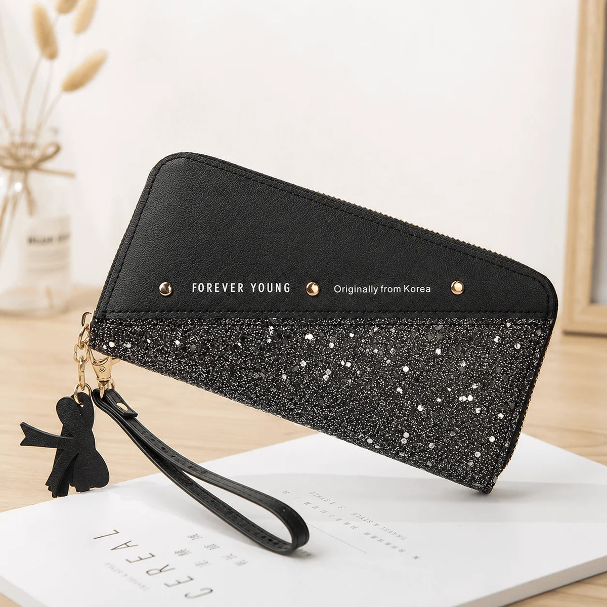 Women Patchwork Leather Wallet With Tassel And Multiple Pockets