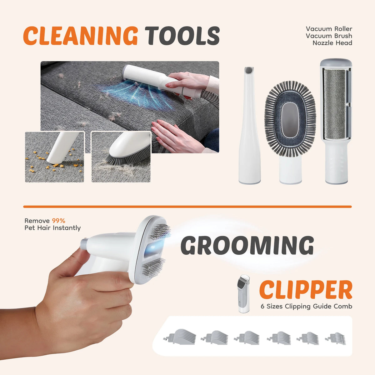 JHK Pet Grooming Vacuum Kit With Clippers And Grooming Attachments