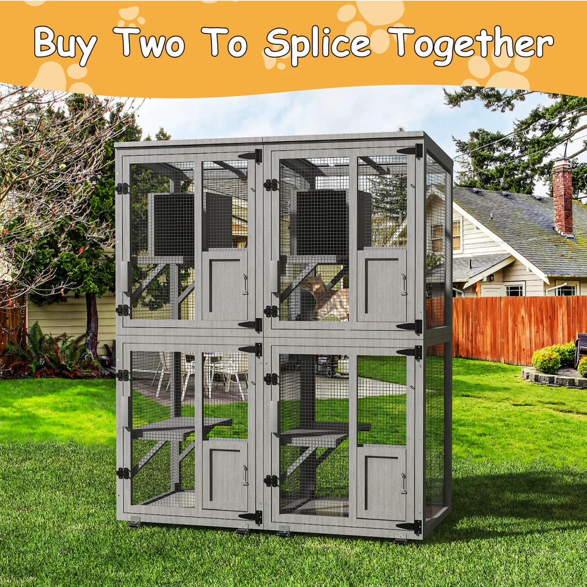 Four Tier Outdoor Cat Catio Enclosure with Waterproof Roof and Resting Box