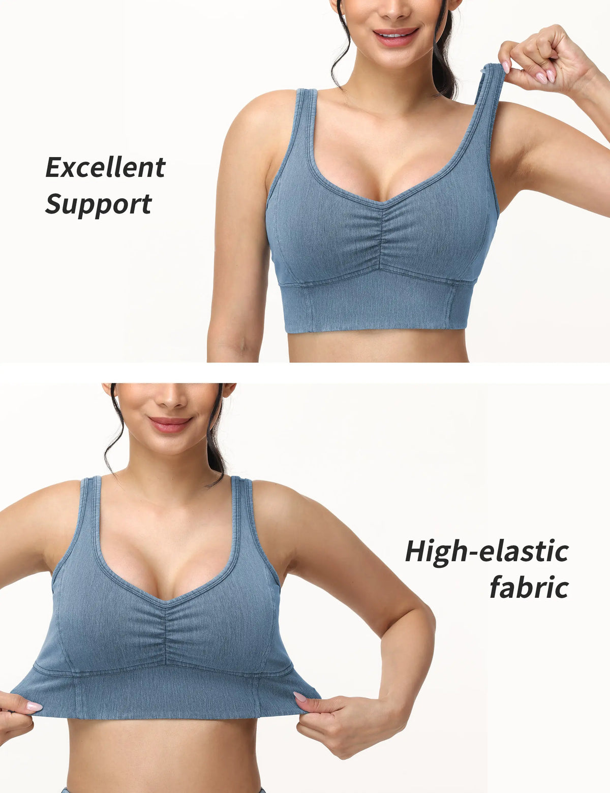 THE GYM PEOPLE Women's U Back Jean Crop Tank Tops with Built in Bra Stretchy Front scrunch  Casual Denim Longline Bras