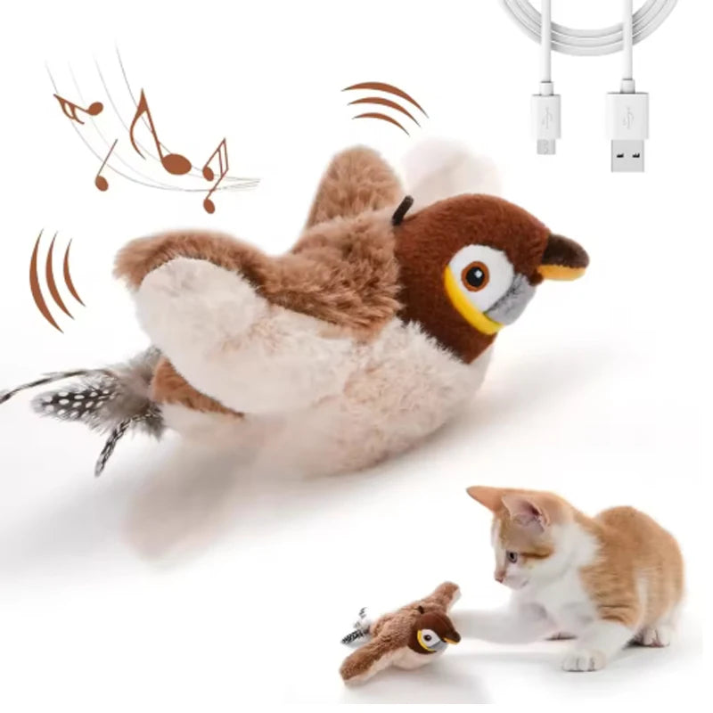 Interactive Chirping And Flapping Bird Plush Toy For Cats