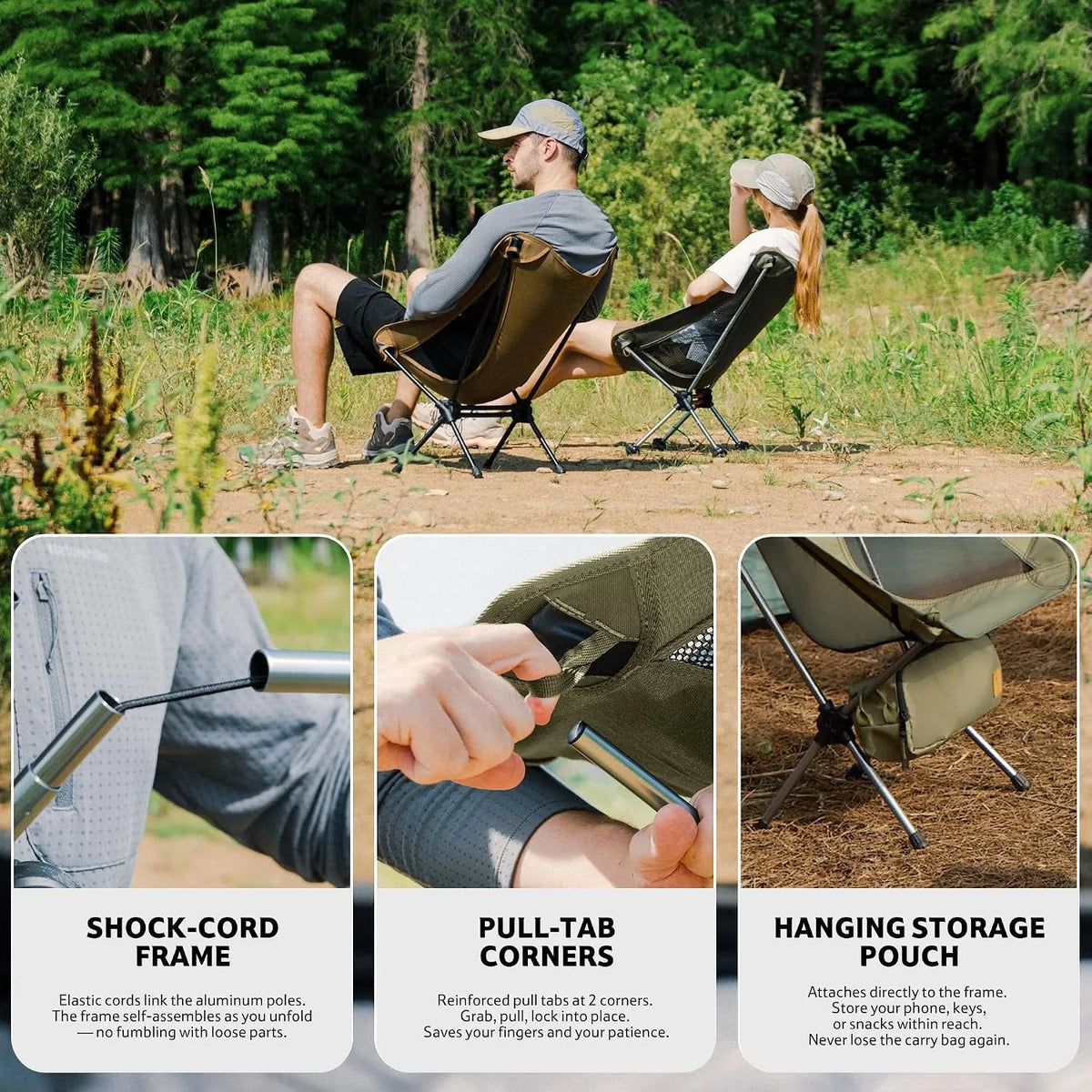 Naturehike Ultralight Camping Chair Anti-Sinking Feet Foldable Backpacking Moon Chairs for Garden Beach Fishing Outdoor Use