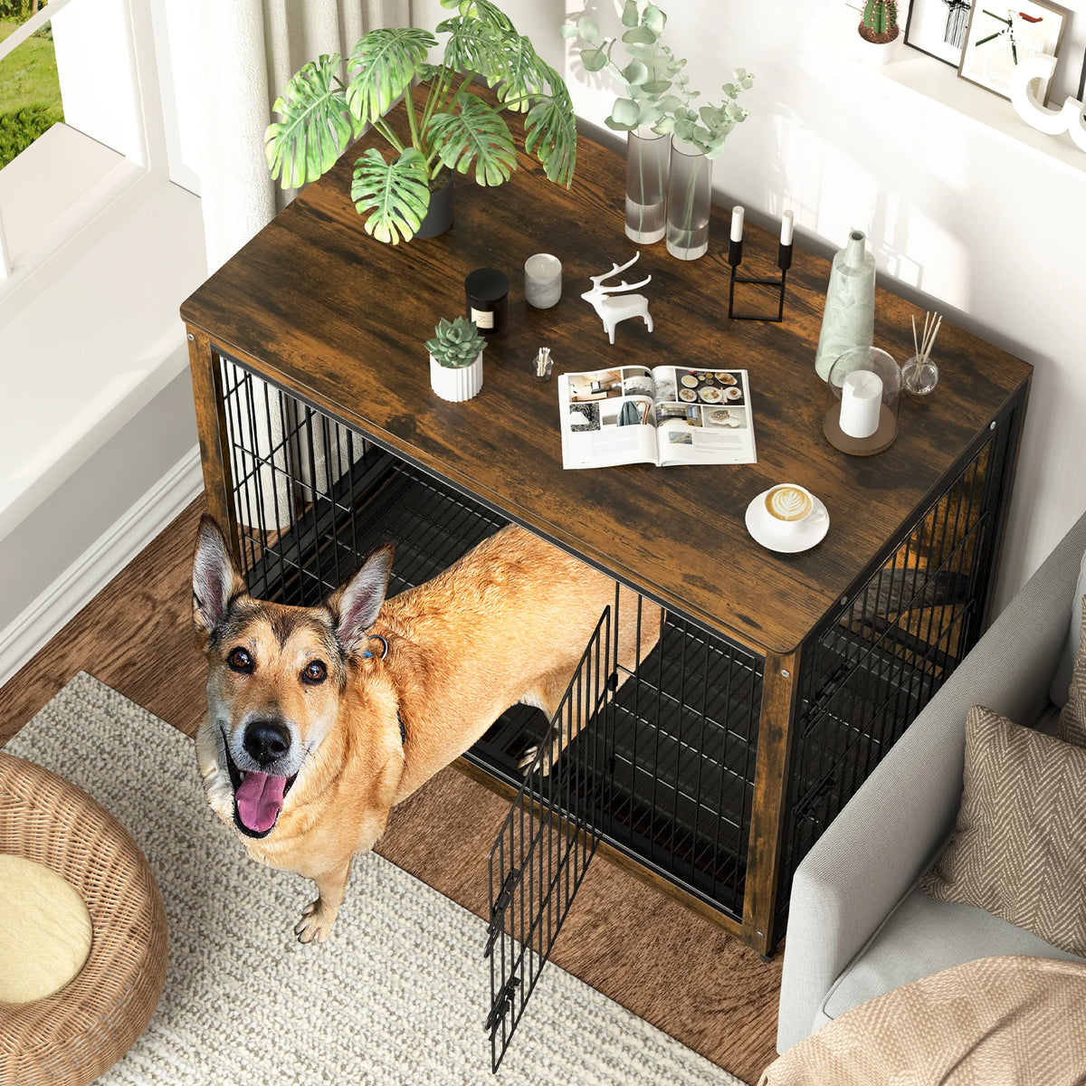 BINGOPAW Dual Door Wooden Pet Crate With Removable Tray