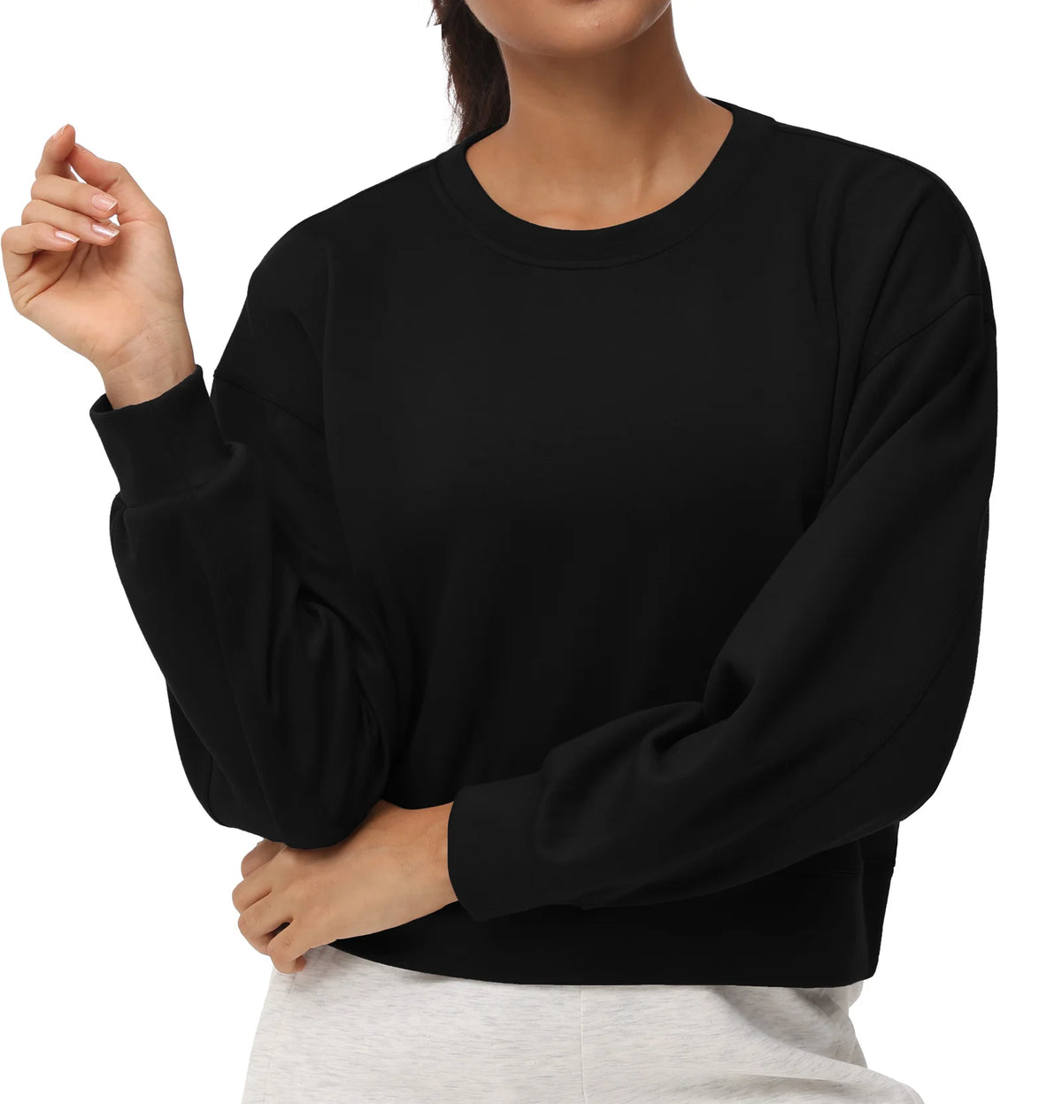 THE GYM PEOPLE Women's Crewneck Cropped Pullover Sweatshirt Cute Basic Long Sleeves Workout Tops