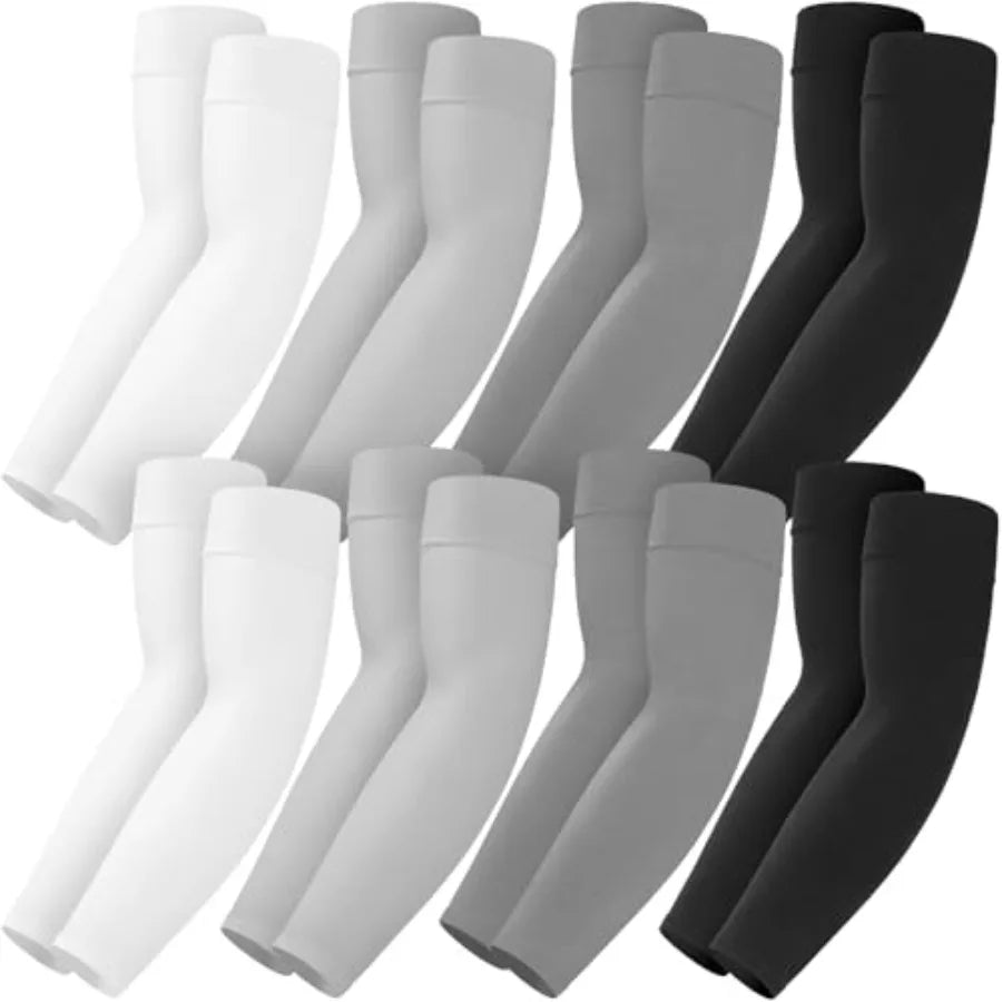 8 Pairs Soft Arm Sleeves, UV Sun Protection Cooling Compression Arm Covers for Outdoor Work, Sports, Men and Women