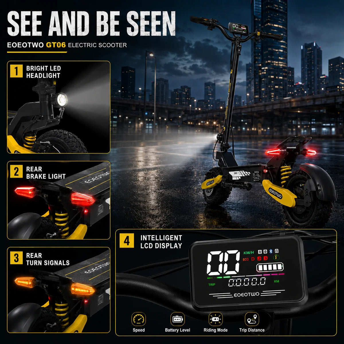EOEOTWO 1200W Off Road Electric Scooter 48V 30MPH Foldable E-Scooter