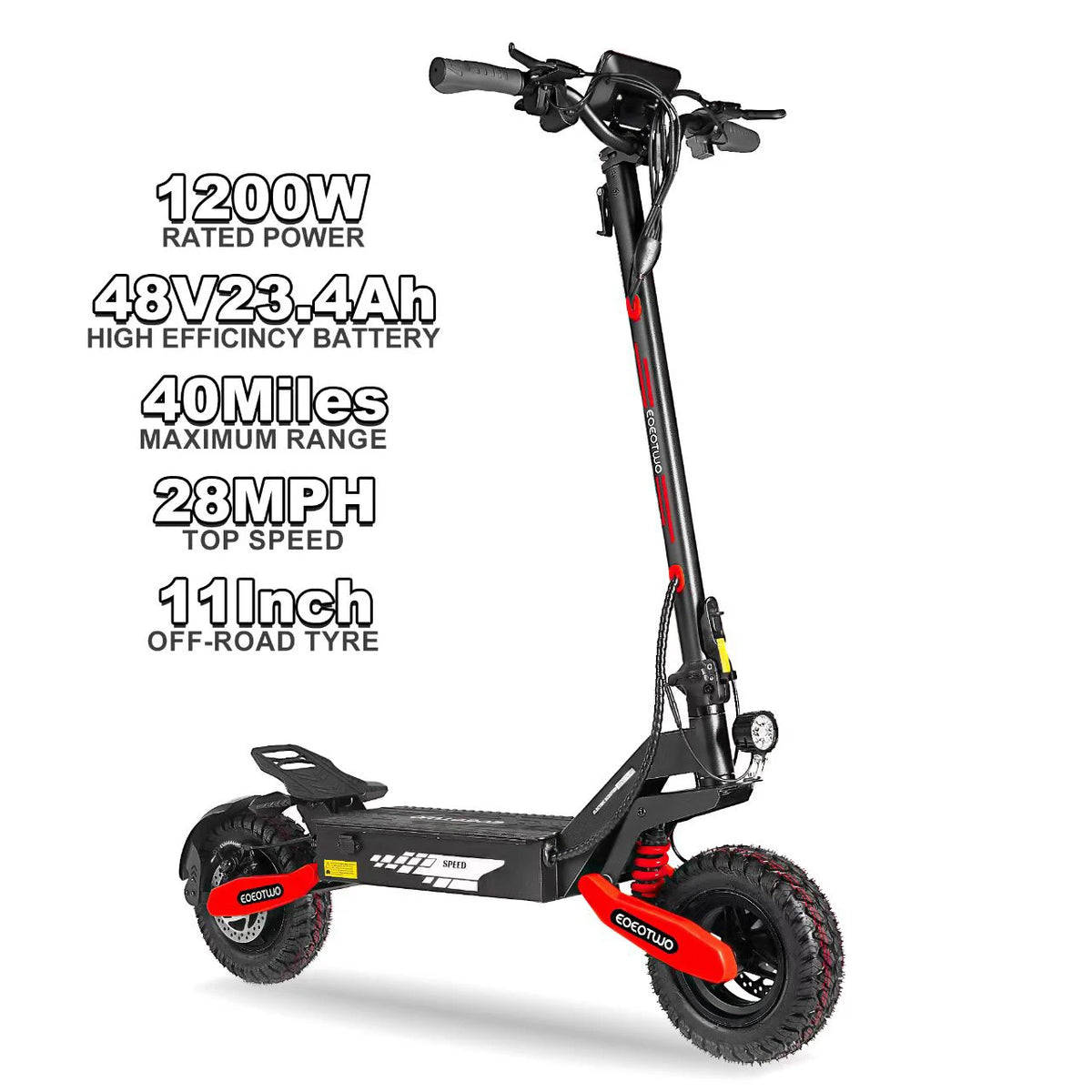 EOEOTWO 1200W Off Road Electric Scooter 48V 30MPH Foldable E-Scooter