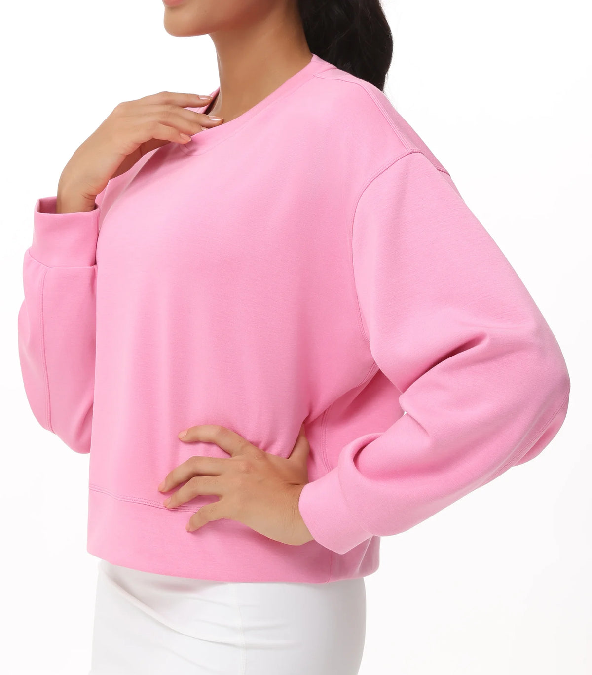 THE GYM PEOPLE Women's Crewneck Cropped Pullover Sweatshirt Cute Basic Long Sleeves Workout Tops