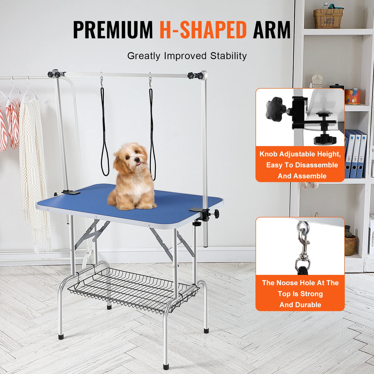 SucceBuy Foldable Dog Grooming Table With Dual Arms And Clamp