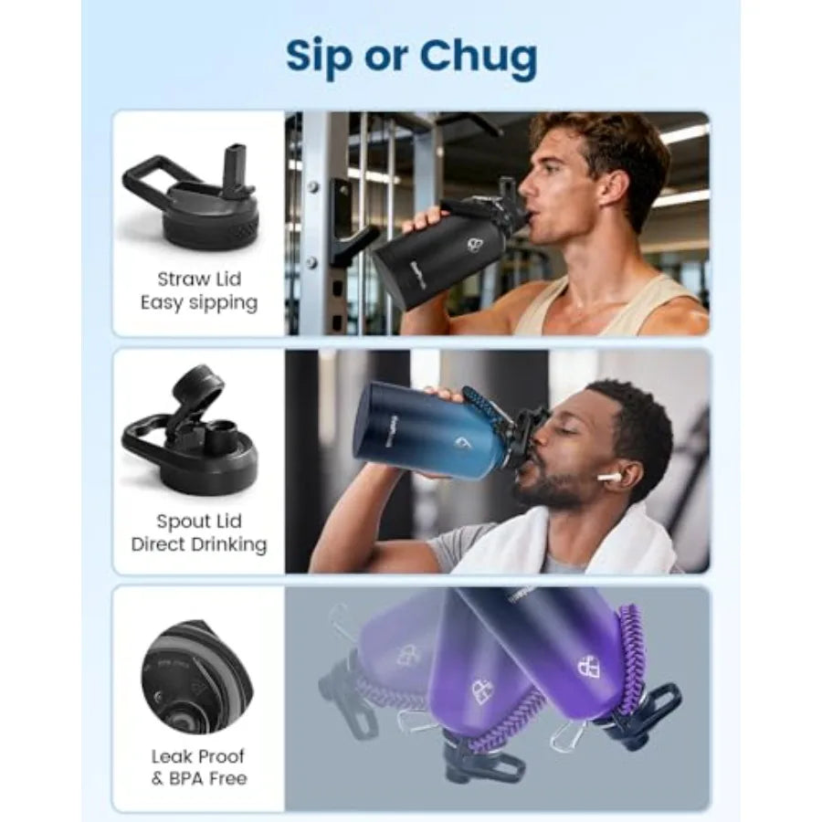 Vacuum Insulated Water Bottle Keeps Cold With Strap For Travel Sport