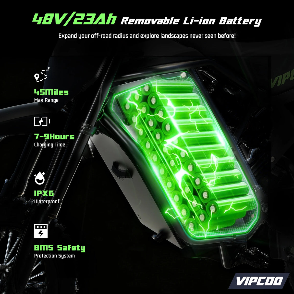 VIPCOO H3 Electric Dirt Bike With Fat Tires And Suspension