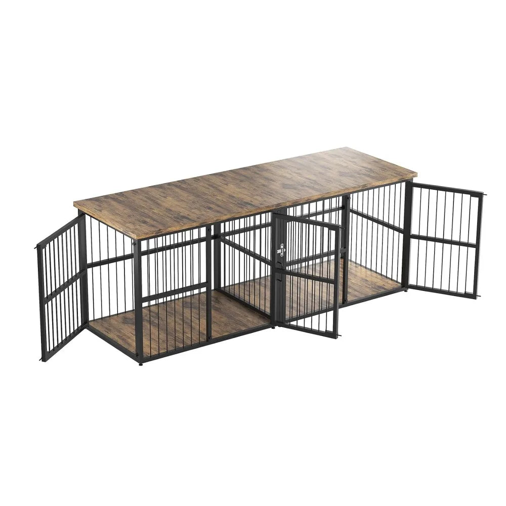Heavy Duty Wooden Double Dog Crate With Divider And Storage