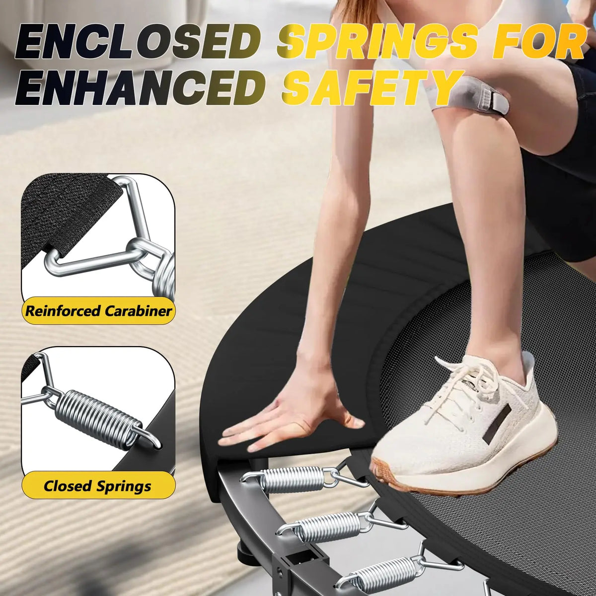Adults Foldable Mini Trampoline Fitness Rebounder With Adjustable Handle