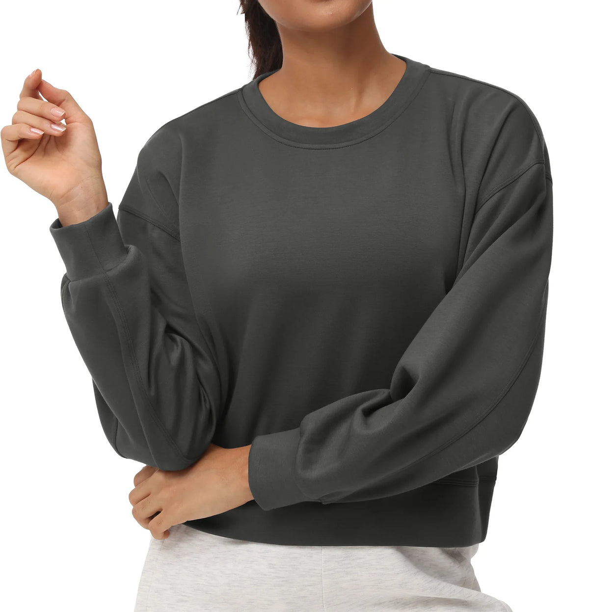 THE GYM PEOPLE Women's Crewneck Cropped Pullover Sweatshirt Cute Basic Long Sleeves Workout Tops