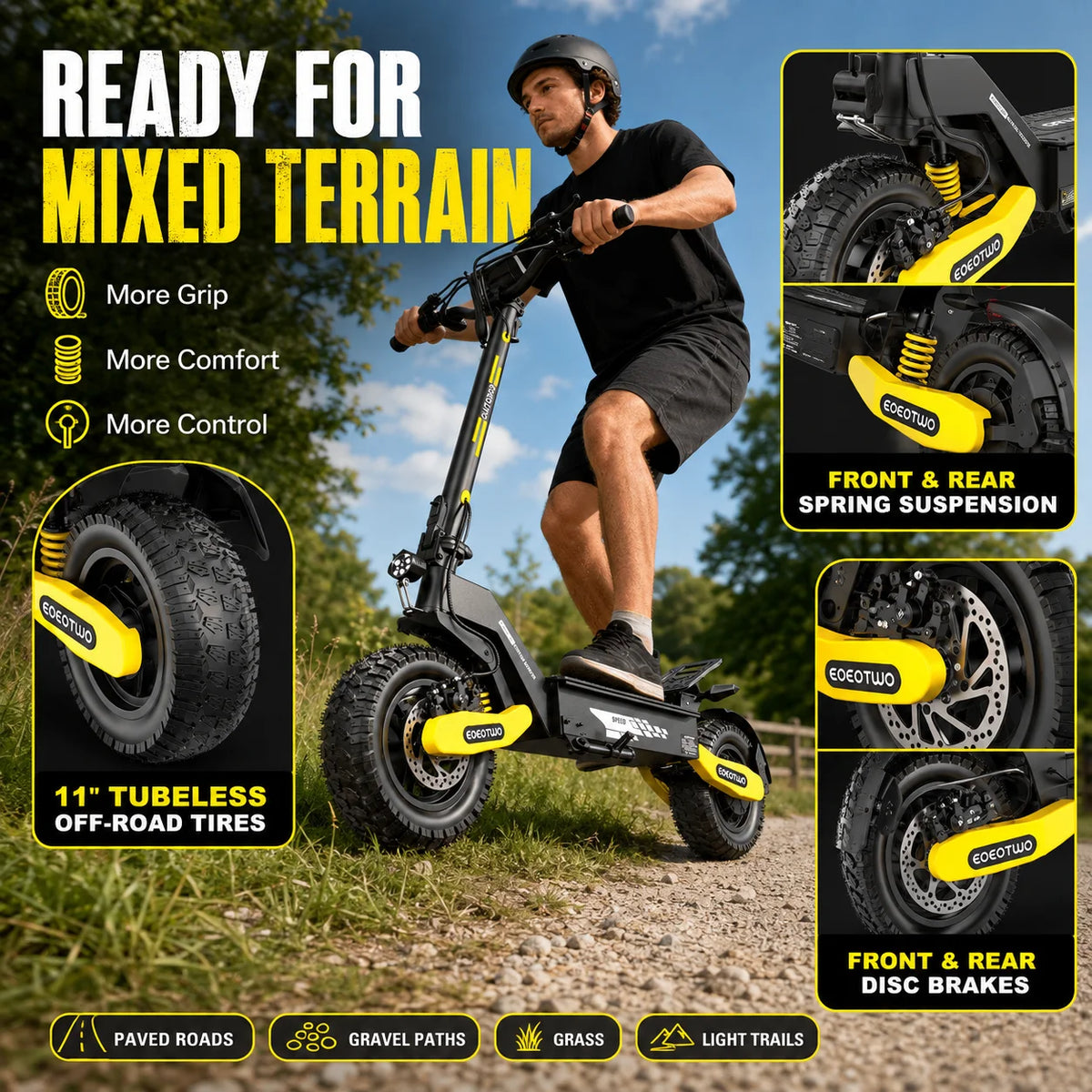 EOEOTWO 1200W Off Road Electric Scooter 48V 30MPH Foldable E-Scooter