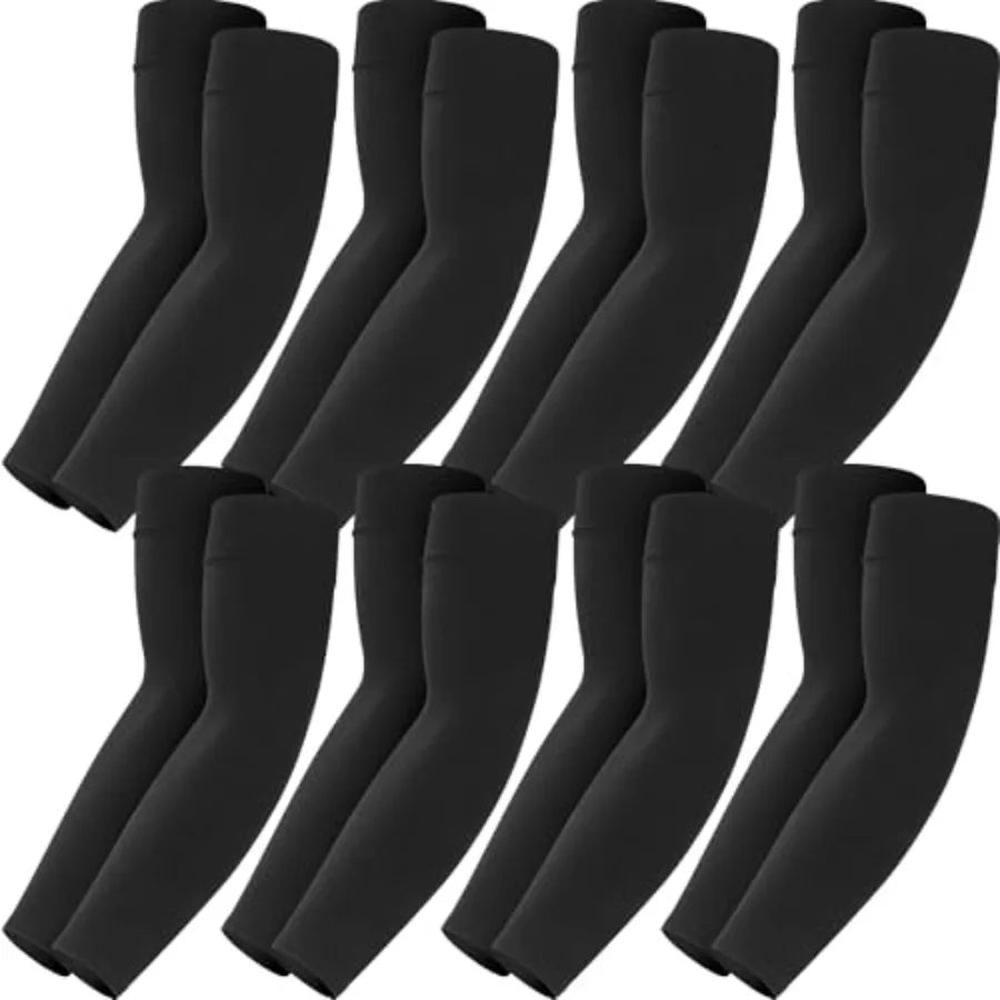 8 Pairs Soft Arm Sleeves, UV Sun Protection Cooling Compression Arm Covers for Outdoor Work, Sports, Men and Women