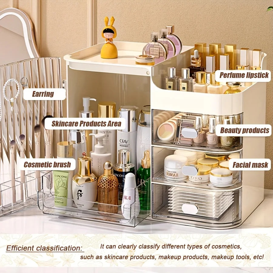 Dustproof Cosmetic Storage Box With Drawers And Brush Holder