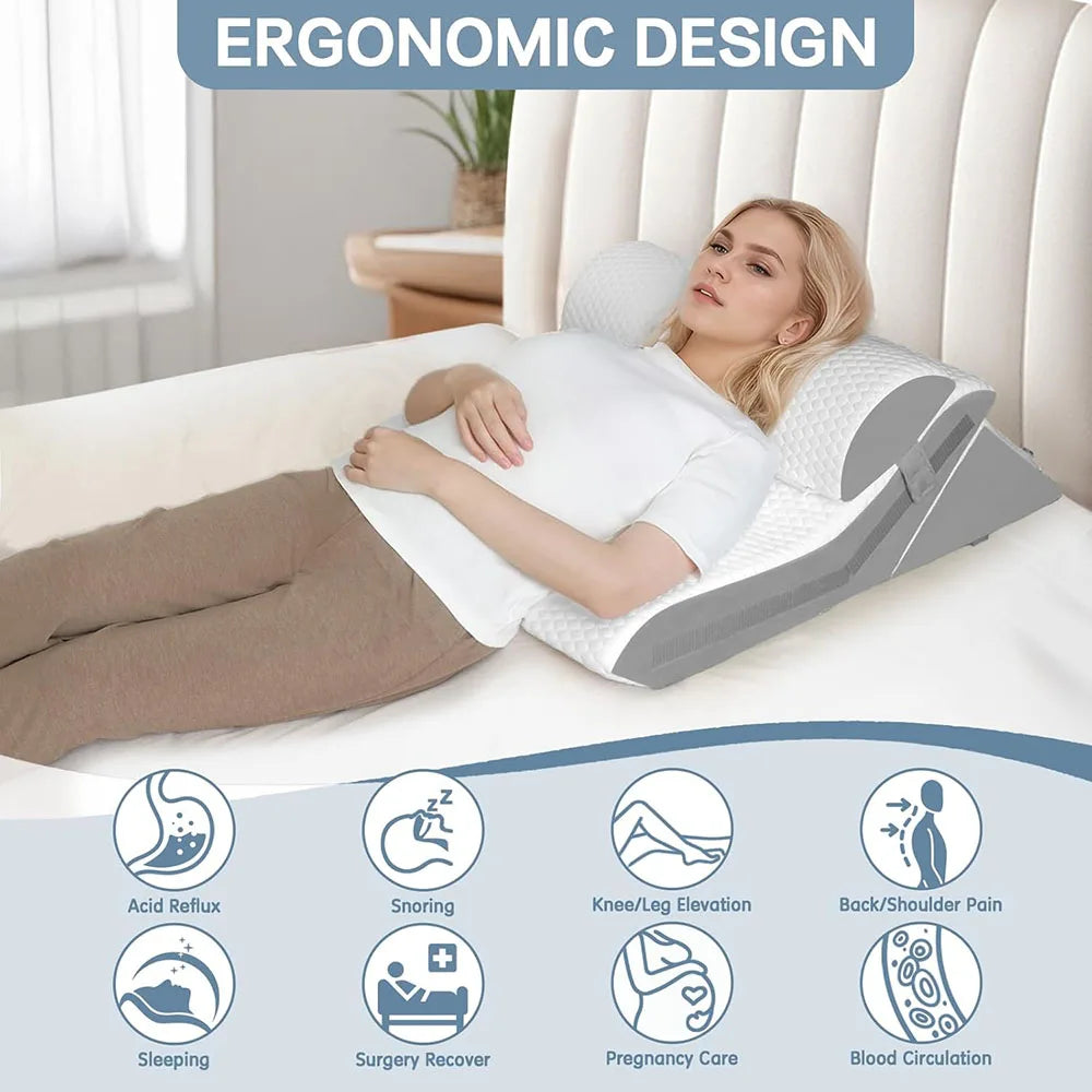 Adjustable Memory Foam Wedge Pillow With Neck Bolster Support