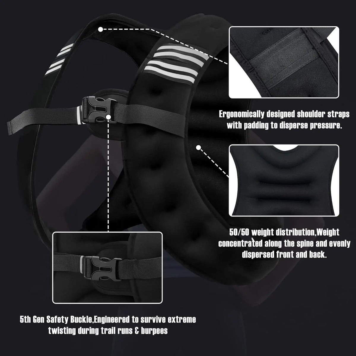 Weight Vest With Reflective Stripes And Storage Pockets For Fitness