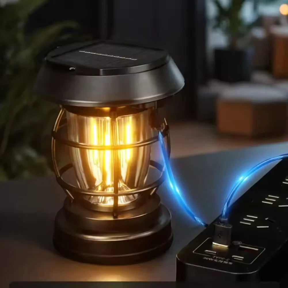 Outdoor Camping Lantern Portable USB Rechargeable Lamp Retro LED Light For Emergency Fishing Hiking Tent Nightlight Waterproof