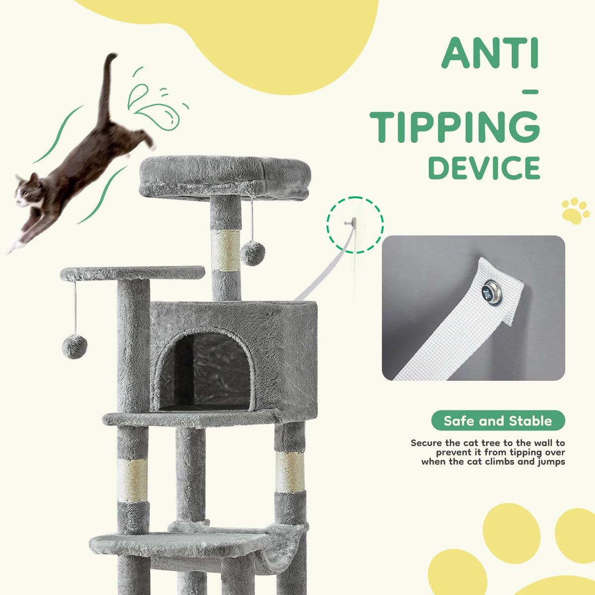 JHK Multi-Level Cat Tree With Scratching Posts And Cozy House