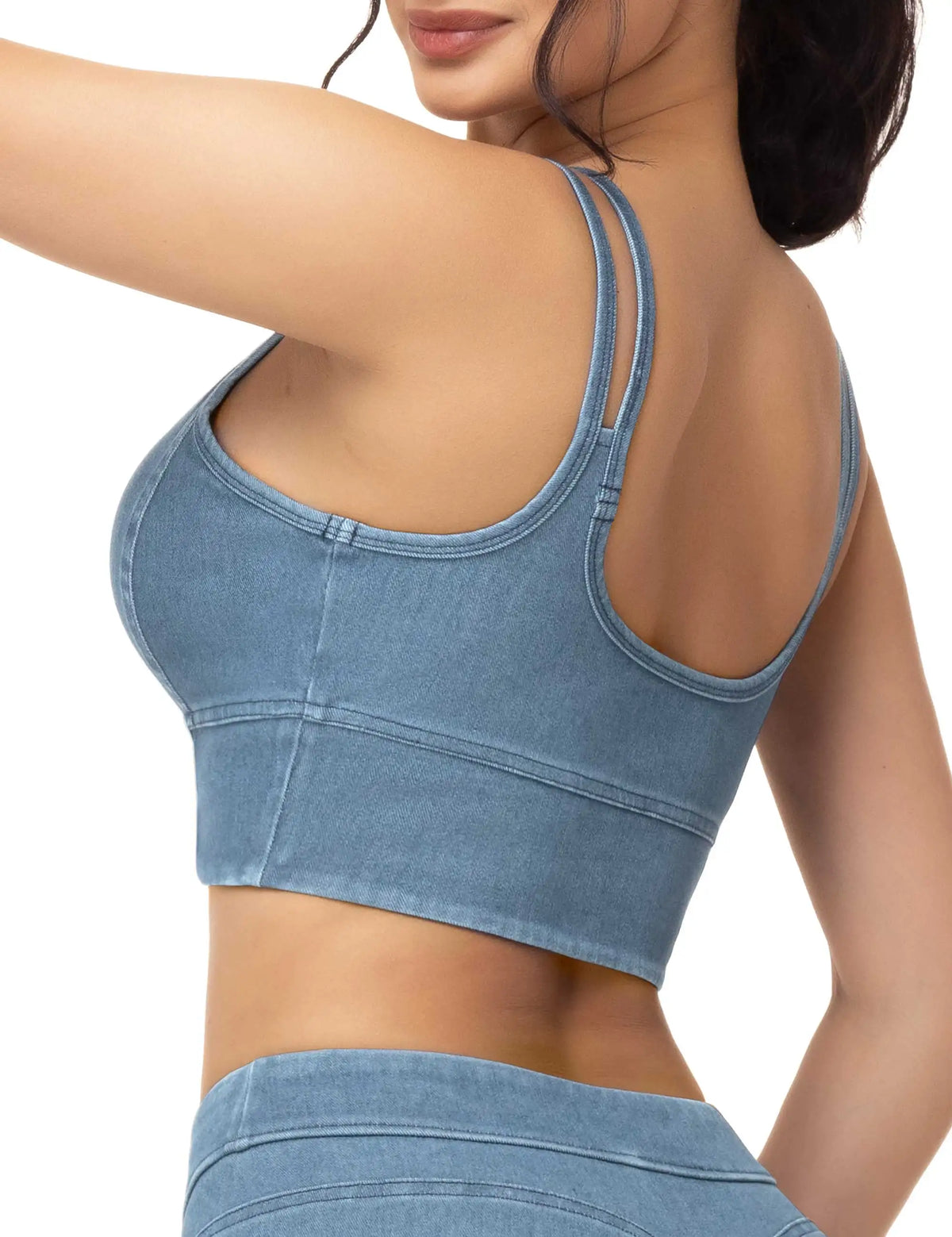 THE GYM PEOPLE Women's Stretchy U Back Wireless Bras V-Neck Strappy Denim Crop Tops Removable Pads