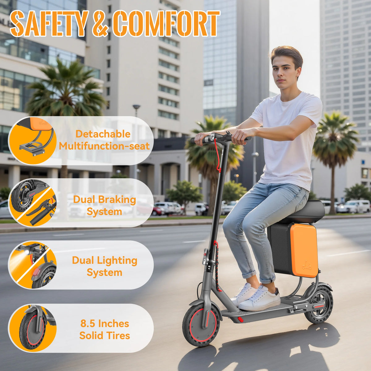 AOVOPRO Electric Scooter With Solid Tires And Removable Seat