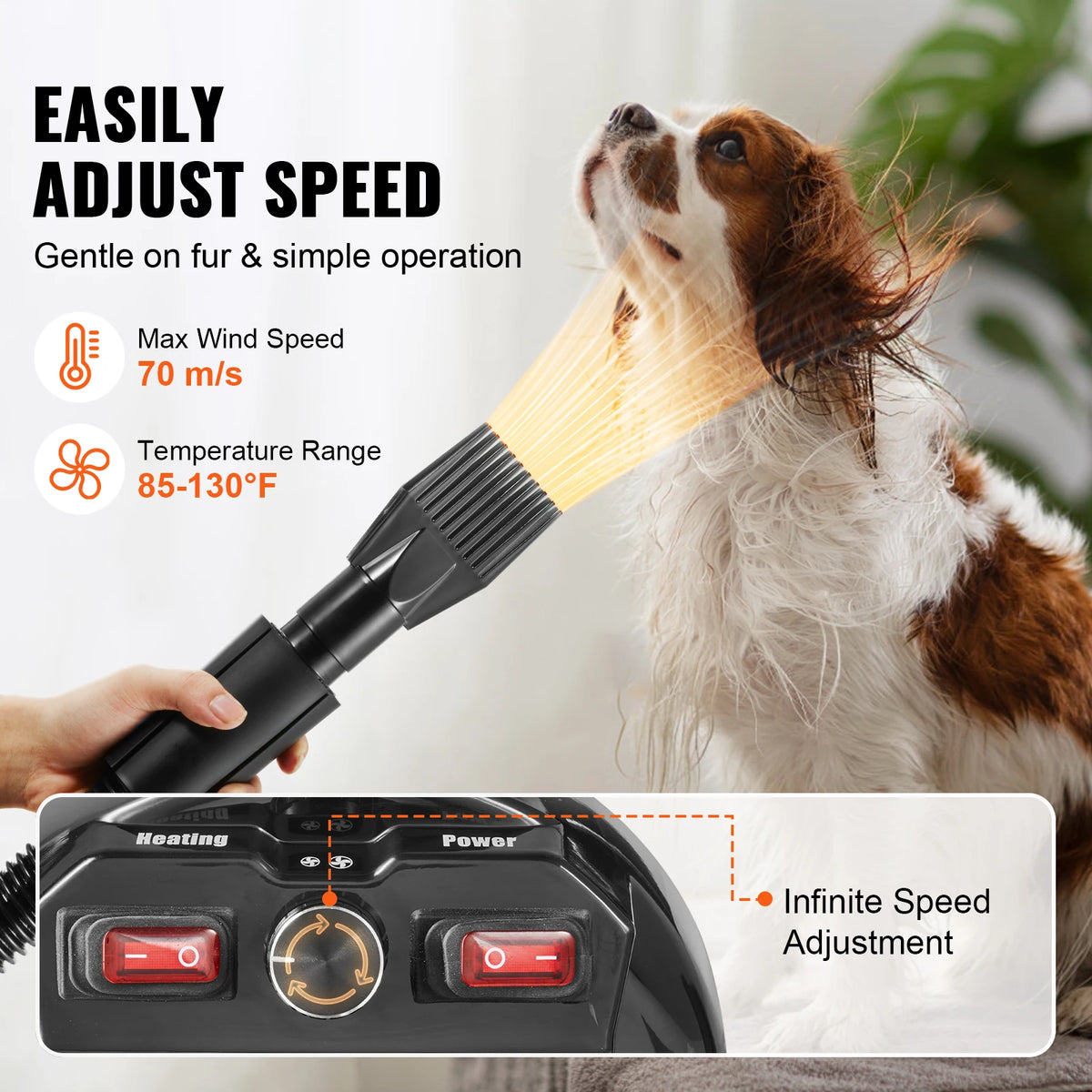 SucceBuy Dog Grooming Dryer With Adjustable Speed Temperature And Nozzles