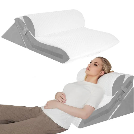 Adjustable Memory Foam Wedge Pillow With Neck Bolster Support