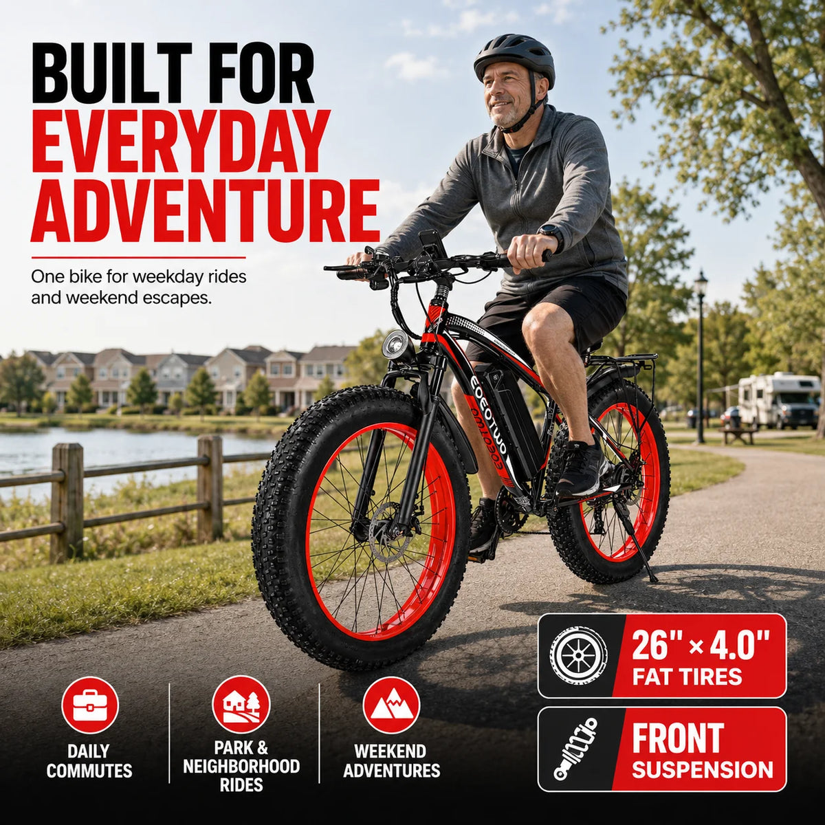 Eoeotwo 1000W Electric Bike 48V 15Ah Battery 34Mph 60Mi Range