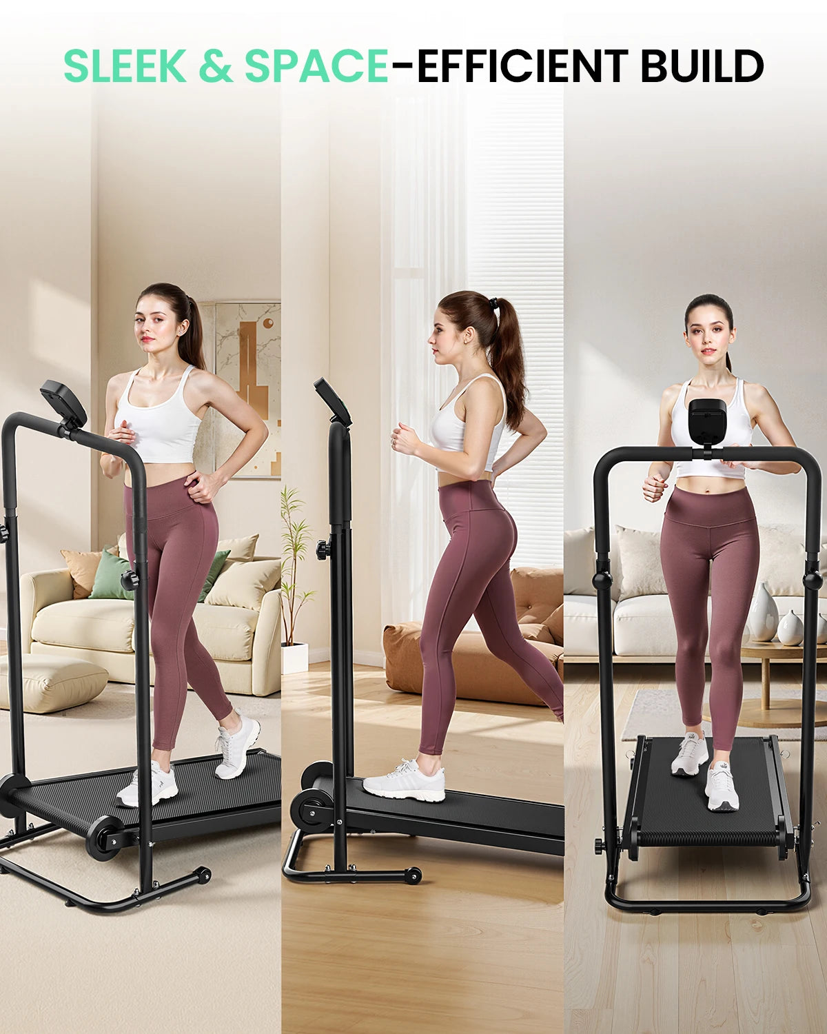 AKLUER Folding Mechanical Treadmill With Dual Flywheel And Fixed Incline