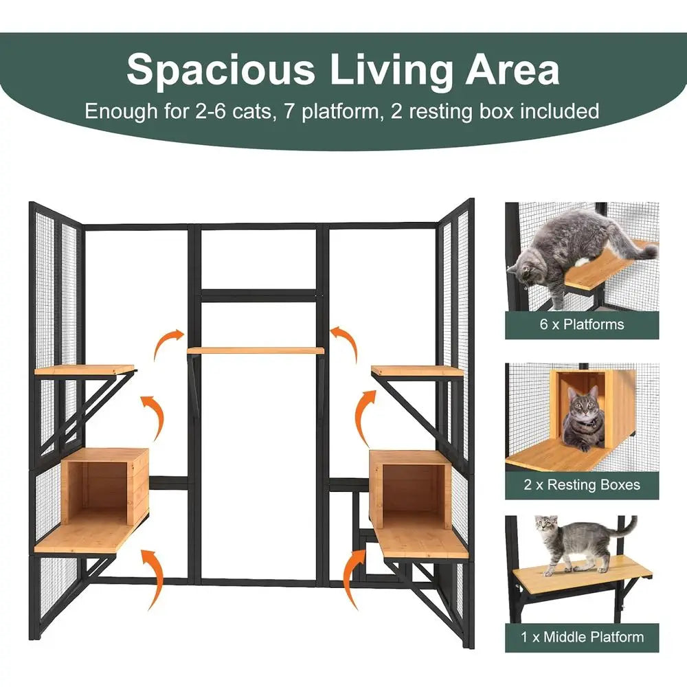 Outdoor Walk In Catio Enclosure for Cats with Waterproof Cover