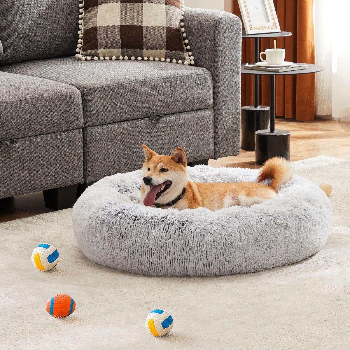 JHK Plush Round Calming Dog Bed With Anti Slip Surface