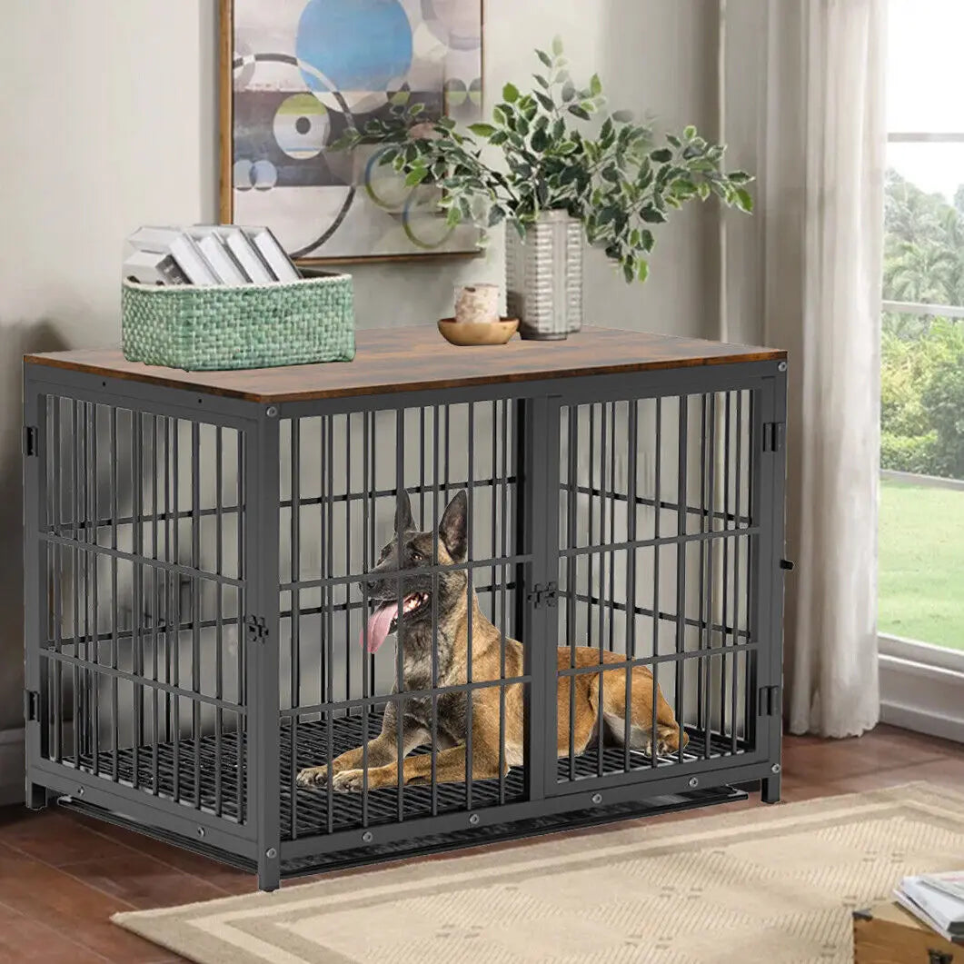 Furniture Style Metal And Wood Dog Crate With Three Doors
