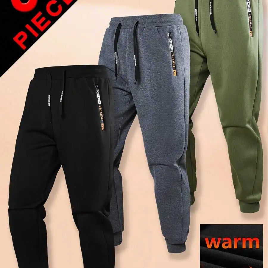 Warm Fleece Lined Mens Casual Jogger Pants Set Of Three