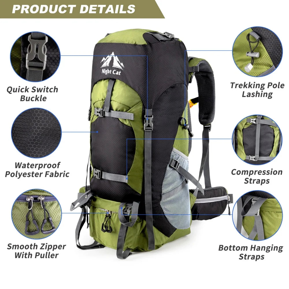 Night Cat Lightweight Hiking Backpack With Rain Cover Camping Travel